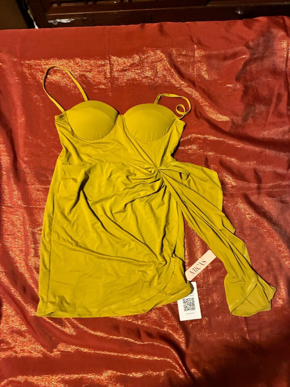 Micas Dress Womens M Lime Bustier Ruched Draped Side Spaghetti Strap New Mini